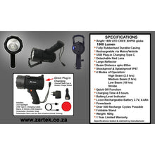 Load image into Gallery viewer, Zartek 1500 Lumen Rechargeable Spotlight